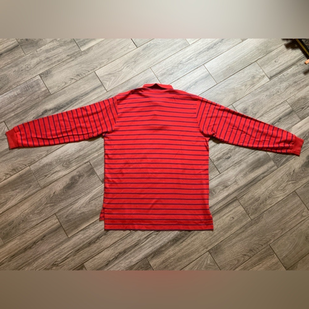 Polo Ralph Lauren Mens XL Long Sleeve Polo Shirt Striped Red Navy Blue Cotton - Picture 2 of 7